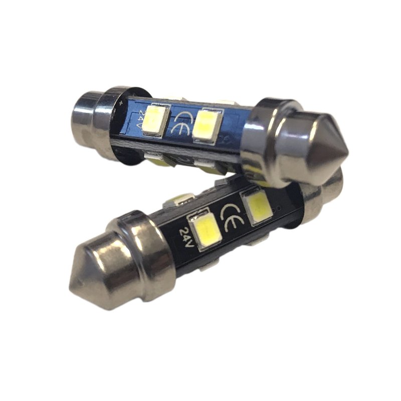 [LS2039F] 24V Lampada LED Siluro T11 C5W 39mm 8 SMD 2835 No Polarità 360° Bianco Freddo Durata Garantita