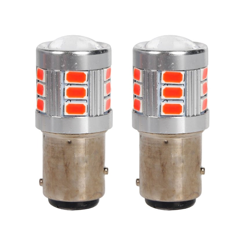 [PT200520X2] 2 Pezzi Lampada LED BAY15D S25 P21/5W 18 SMD 3030 12V 24V 300lm 1W/2.5W Doppio Filamento Rosso Piedi Sfalsati 45mm