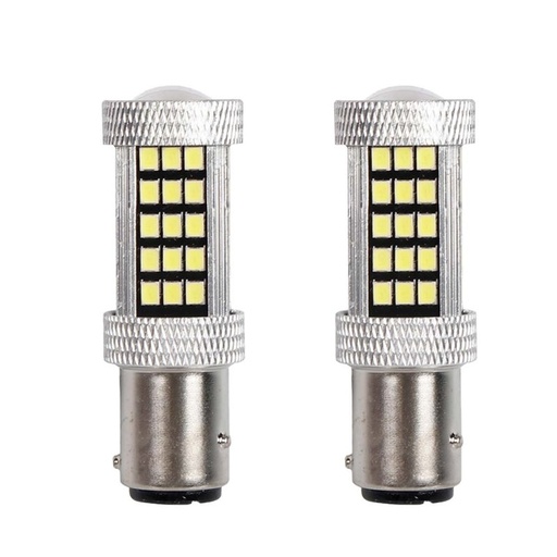 [PT200525X2] 2 Pezzi Lampada LED BAZ15D S25 P21/5W 66 SMD 2835 12V 24V 300lm 4W/1.5W Doppio Filamento Bianco Piedi Sfalsati 55mm 360°