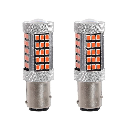 [PT200526X2] 2 Pezzi Lampada LED BAZ15D S25 P21/5W 66 SMD 2835 12V 24V 300lm 4W/1.5W Doppio Filamento Rosso Piedi Sfalsati 55mm 360°