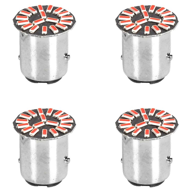 [PT200514X2] 4 Pezzi Lampada Led BAY15D 1157 P21W 18 SMD 4014 12V 300lm 1W/0.3W Doppio Filamento Luce Rosso Piedi Sfalsati 180g 22mm
