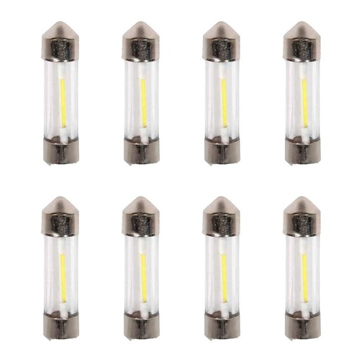 [PT200350X4] 8 Pezzi Lampada Led Siluro 36mm T11 SV8.5 COB C5W C10W 12V 1W 100lm Bianco Freddo 6500K