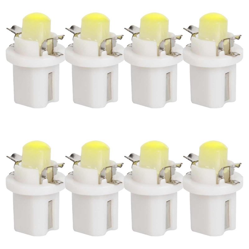 [PT200474X4] 8 Pezzi Lampada Led T5 B8.5D 1 COB 12V 0.6W 40lm Bianco Freddo 6500K 18mm Luci Cruscotti e Strumentazioni B8,5D