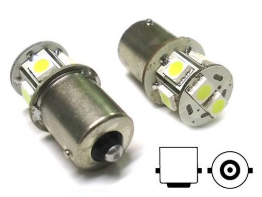 [LS1577] 2 Pezzi Lampade LED Canbus BA15S G18,5 R5W R10W No Errore Bianco 12V Luci Posizione Piedi Dritti 7 SMD 5050