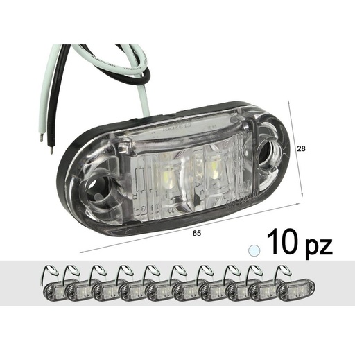[TF2403W] 10 Pezzi Fanali Laterali Led 24V 12V Bianco Freddo Per Luci Ingombro Cortesia Targa Cupola Cappa Camion Rimorchio Caravan Furgone