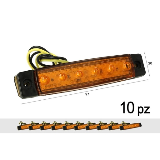 [TF2409A] 10 Pezzi Fanali Laterali LED 12V 24V Arancione Luce Ingombro Cortesia Camper Furgone