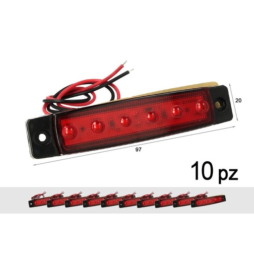 [TF2409R] 10 Pezzi Fanali Laterali Led 24V 12V Colore Rosso Per Luce Ingombro Cortesia Targa Cupola Cappa Camion Rimorchio Caravan Furgone