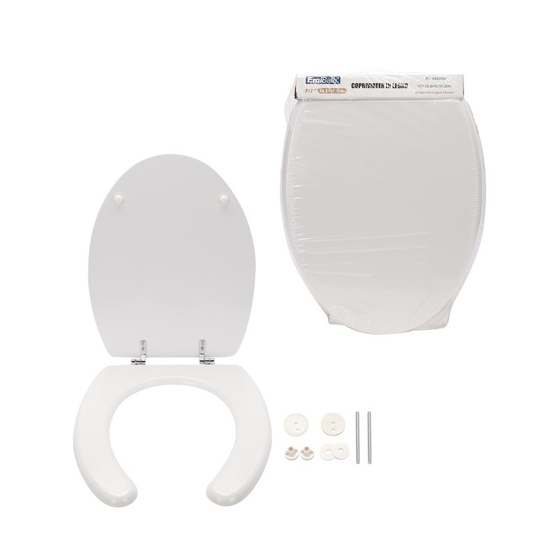 Sedile WC universale per disabili in legno, forma O 19”, fori 175–205 mm