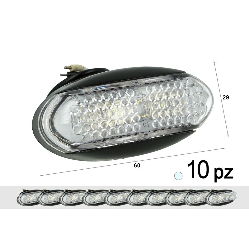 [TF2406W] 10 Pezzi Fanali Laterali LED 12V 24V Bianco Freddo per Luci Cortesia Camper Furgone