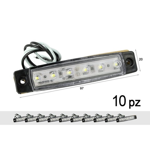 [TF2409W] 10 Pezzi Fanali Laterali Led 24V 12V Colore Bianco Freddo Per Luce Ingombro Cortesia Targa Cupola Cappa Camion Rimorchio Caravan Furgone
