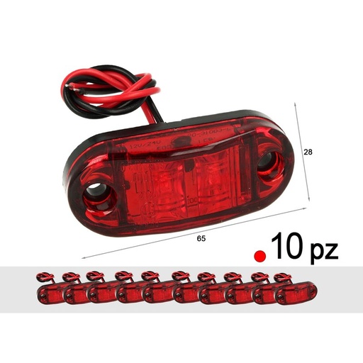 [TF2403R] 10 Pezzi Fanali Laterali Led 24V 12V Colore Rosso Per Luci Ingombro Cortesia Targa Cupola Cappa Camion Rimorchio Caravan Furgone