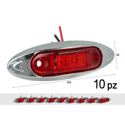 [TF2410R] 10 Pezzi Fanali Laterali LED 12V 24V Rosso Luce Ingombro Cortesia Targa Camper Barca