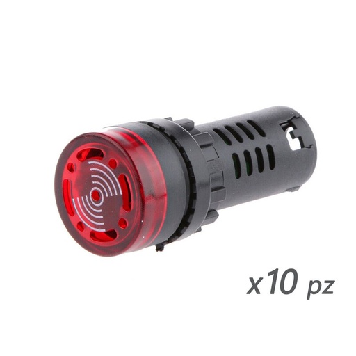 [AA0220R] 10 pezzi indicatore LED rosso 220V AC con buzzer, incasso foro 22 mm