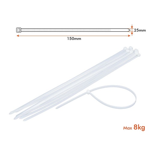 [LL025150W] 100 Fascette Cablaggio 2.5x150mm Bianche Per Legare Fili e Cavi