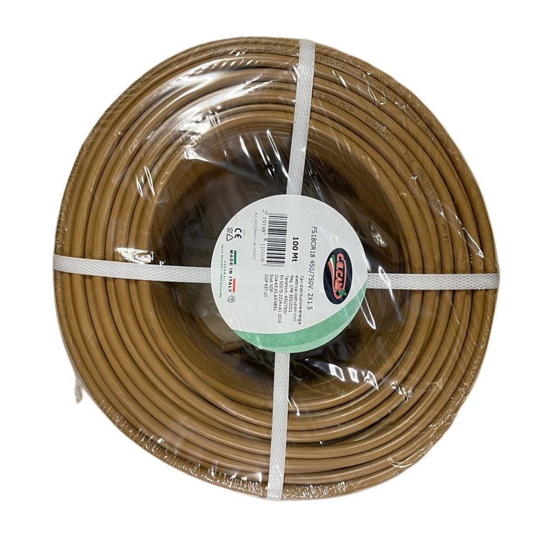 100mt Cavo Elettrico FS18OR18 450/750V Multipolari 2X1.5mm D6.7 Made In Italy