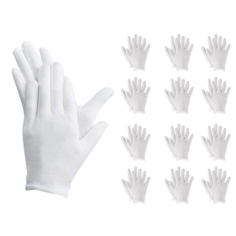 [AS314346X12] 12 Paia Guanti Cotone Bianco Taglia S 7