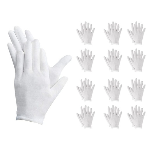 [AS314346X12] 12 Paia Guanti Cotone Bianco Taglia S 7