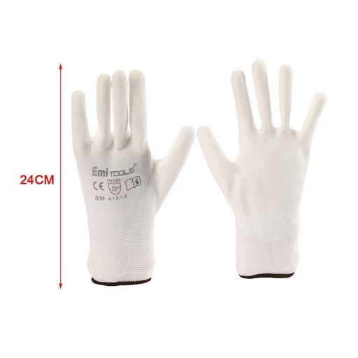 [AS314291X12] 12 Paia Guanti da Lavoro Bianco Taglia M 8 Con Rivestimento in Lattice