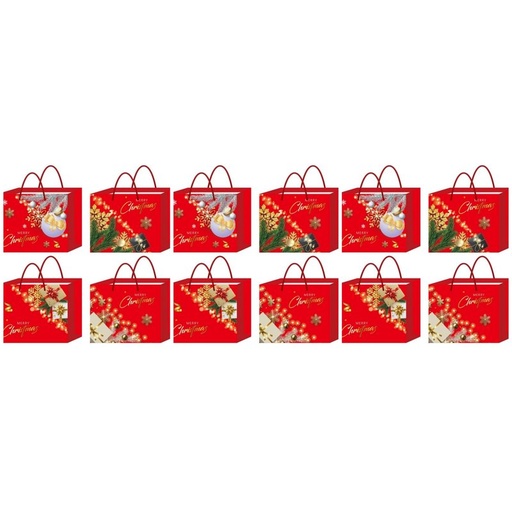 [NN366086X12] 12 Pezzi Sacchetti da Regalo Per Natale Buste Borse Regalo Orizontale Merry Christmas 32X44X12cm Manico In Corda
