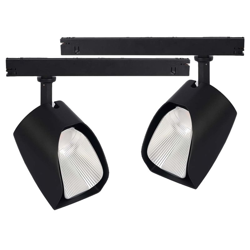 2 Kit Fari LED Binario Trifase 30W 3000K 4000LM CRI 90 UGR 19 Neri, Driver Integrato