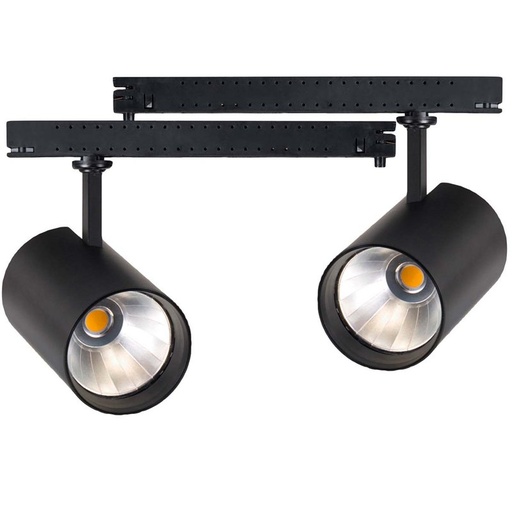 [CB3058NC] 2 Kit Fari LED Binario Trifase 30W 4000LM, Corpo Nero Luce 3000K, CRI>90 UGR<19 Angolo 120°, D85X128mm, Driver Alimentatore a Scomparsa Lunga 289mm CB58130BC