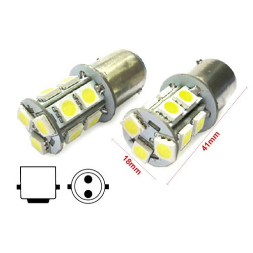 [LS1583F] 2 Lampade LED Barca BA15D B15D Bianco Freddo 12V 24V 3W No Polarità 13 SMD 5050 G18