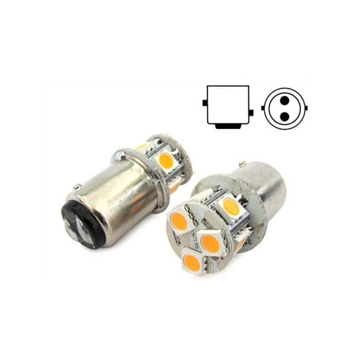 [LS1597C] 2 Lampade LED Barca BAY15D Bianco Caldo 12V 24V 2W No Polarità 8 SMD 5050 G18,5