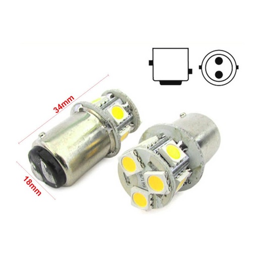 [LS1597F] 2 Lampade LED Barca BAY15D Bianco Freddo 12V 24V 2W No Polarità 7 SMD 5050 G18,5