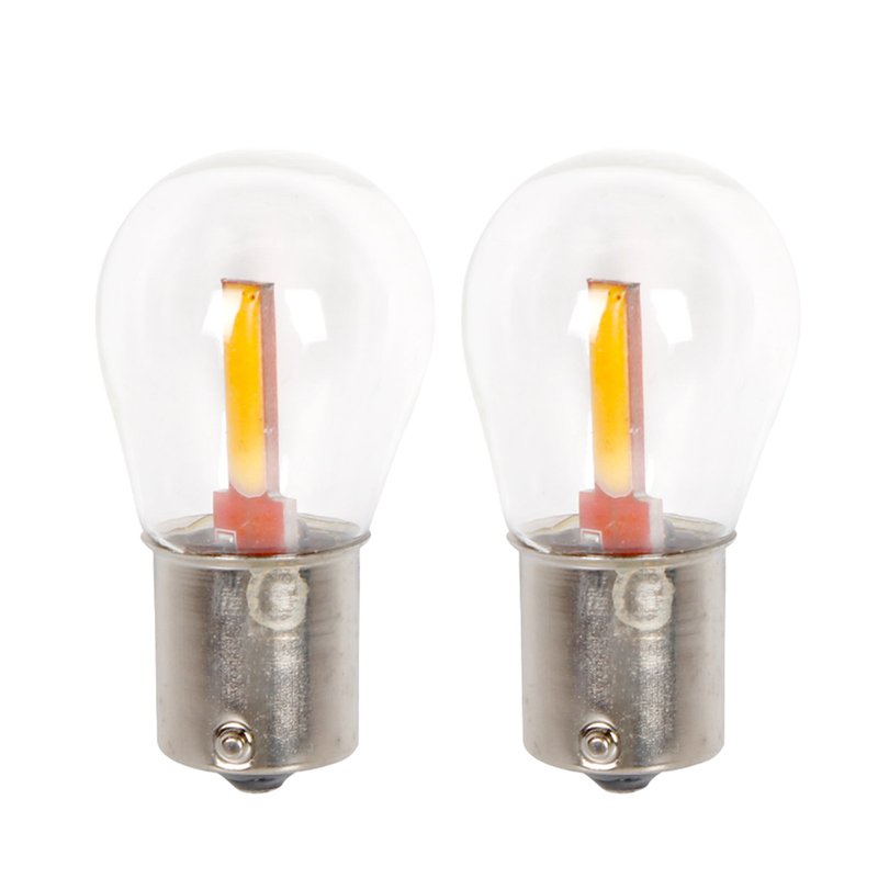 [PT200504X2] 2 Pezzi Lampade LED BA15s S25 P21W 2 COB 12V 24V 300lm 1.7W Luce Gialla Ambra Piedi Dritti H50mm