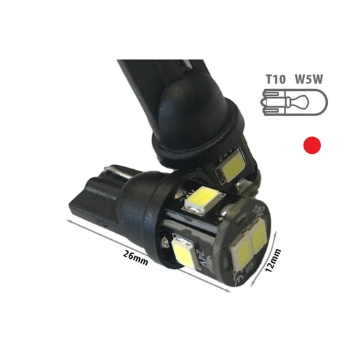 [LS2002R] 24V Lampada Led T10 W5W Colore Rosso Con 6 Smd 2835 360 Gradi No Polarita Durata Garantita