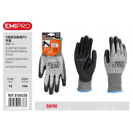 [AS314336] Guanti da Lavoro Livello 5 taglia M/8 colore nero/grigio