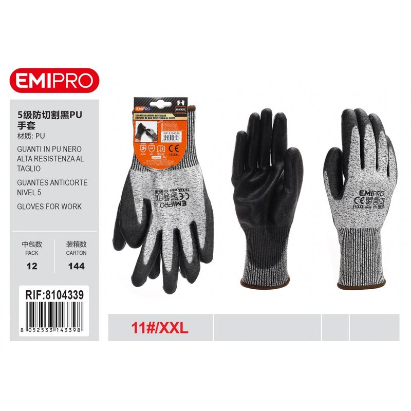 [AS314339] Guanti da Lavoro Livello 5 taglia XXL/11 colore nero/grigio