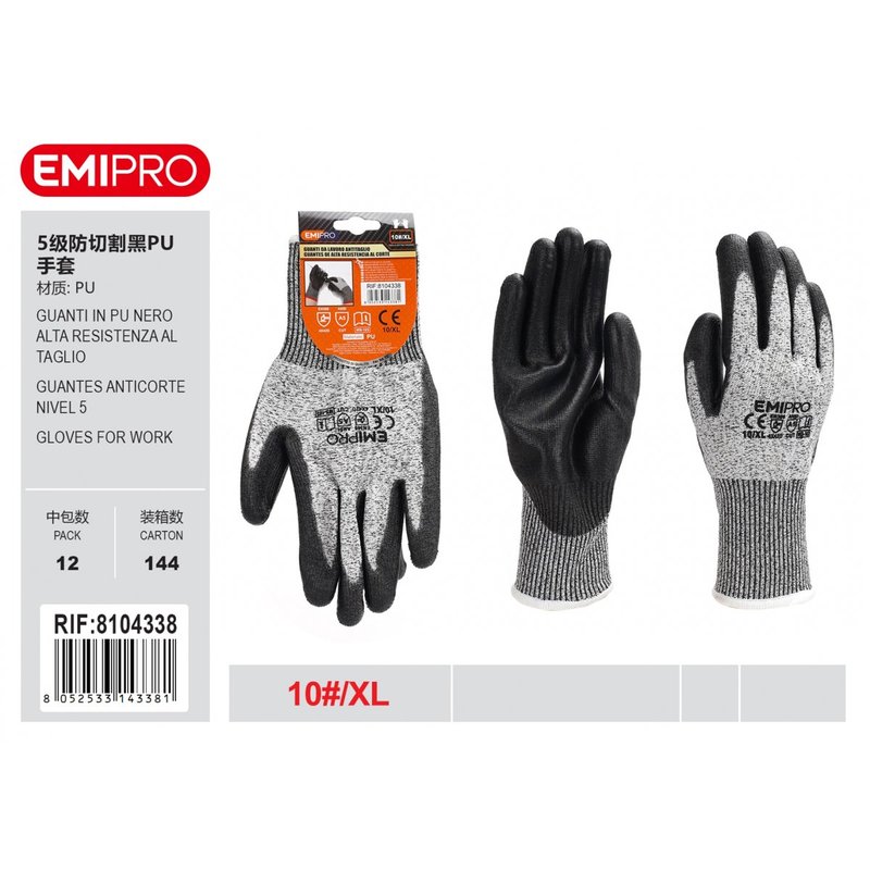 [AS314338] Guanti da Lavoro Livelo 5 taglia XL/10 colore nero/grigio