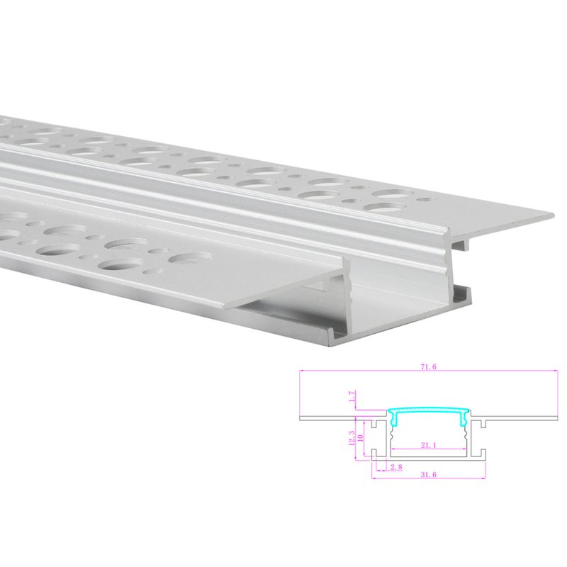 [BA6014M3] 3 Metri Profilo Canalina Barra Alluminio Larga Incasso Muro Alette Scomparsa per Bobina LED fino 20mm