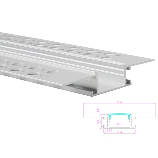 [BA6014M3] 3 Metri Profilo Canalina Barra Alluminio Larga Incasso Muro Alette Scomparsa per Bobina LED fino 20mm