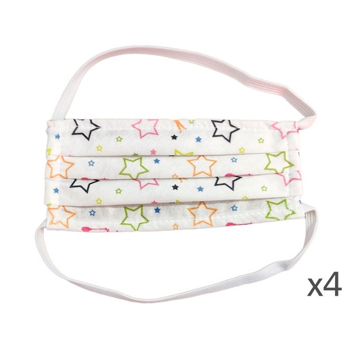 [AAA04STELLA] 4 Mascherine Per Bambini Disegno Stella Colore Bianco Made in Italy Tessuto TNT