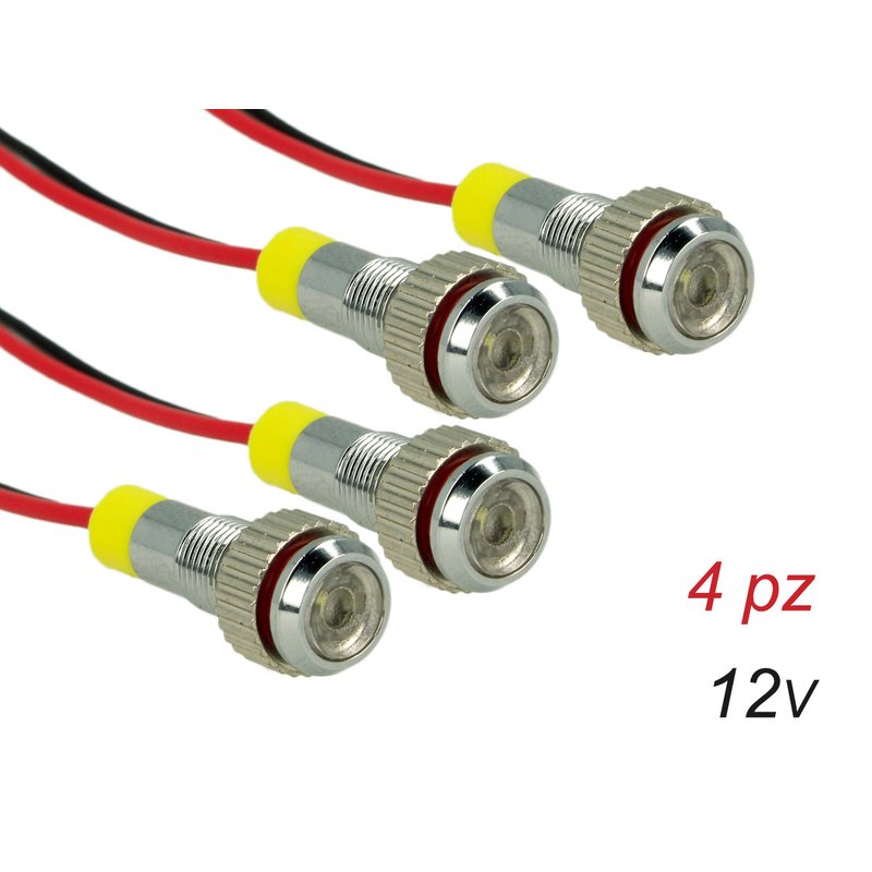 [PL0612F] 4 Pezzi Mini Viti Lampada Led Screw Con Filo Rondella 12V Bianco 6000K Luci Spia Per Auto Moto Camper