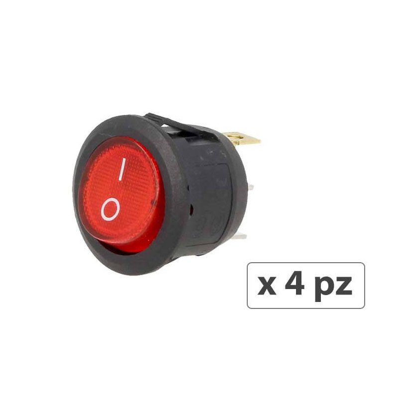 [AL1013] 4 PZ Interruttore Rotondo Pulsante Bilanciere On Off Push Button 3 Pin con Led Spia Rosso 12V Auto Barca Foro 20mm