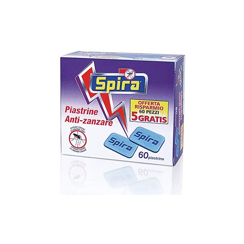 60 pezzi piastrine SPIRA antizanzare, 10 ore ciascuna, Made in Italy
