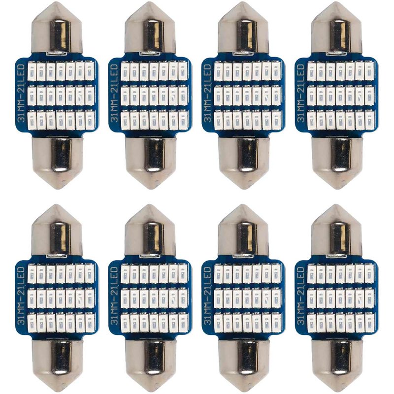 [PT200449X4] 8 Pezzi Lampada Led Siluro 31mm Canbus T11 SV8.5 C5W C10W 21 SMD 3014 12V 1W 160lm Luce Colore Blu