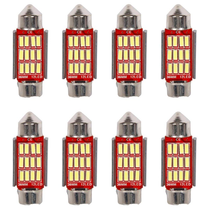 [PT200446X4] 8 Pezzi Lampada Led Siluro 36mm Canbus T11 SV8.5 C5W C10W 12 SMD 4014 12V 1.8W 180lm Bianco Freddo 6500K