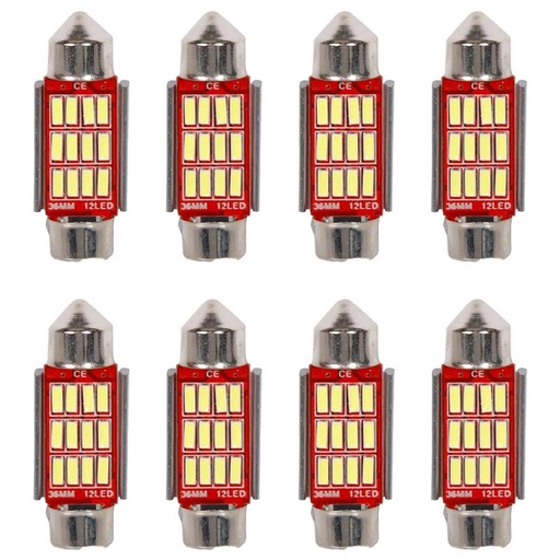 [PT200446X4] 8 Pezzi Lampada Led Siluro 36mm Canbus T11 SV8.5 C5W C10W 12 SMD 4014 12V 1.8W 180lm Bianco Freddo 6500K