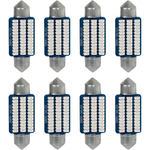 [PT200450X4] 8 Pezzi Lampada Led Siluro 36mm Canbus T11 SV8.5 C5W C10W 30 SMD 3014 12V 1.8W 160lm Luce Colore Blu
