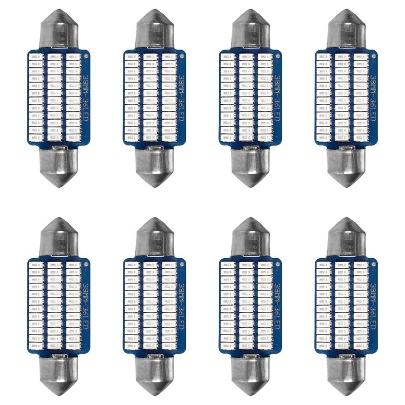 [PT200451X4] 8 Pezzi Lampada Led Siluro 39mm Canbus T11 SV8.5 C5W C10W 36 SMD 3014 12V 1.8W 160lm Luce Colore Blu
