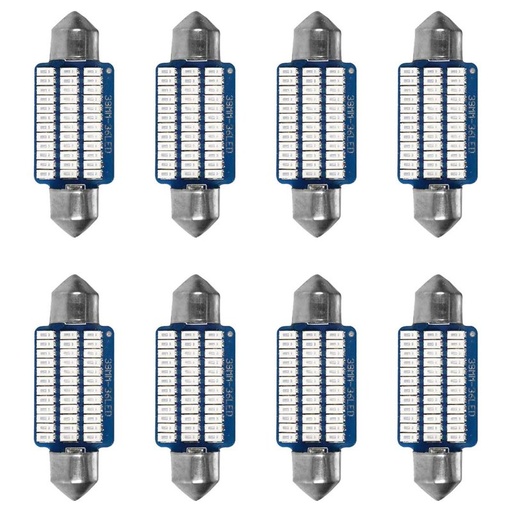[PT200451X4] 8 Pezzi Lampada Led Siluro 39mm Canbus T11 SV8.5 C5W C10W 36 SMD 3014 12V 1.8W 160lm Luce Colore Blu