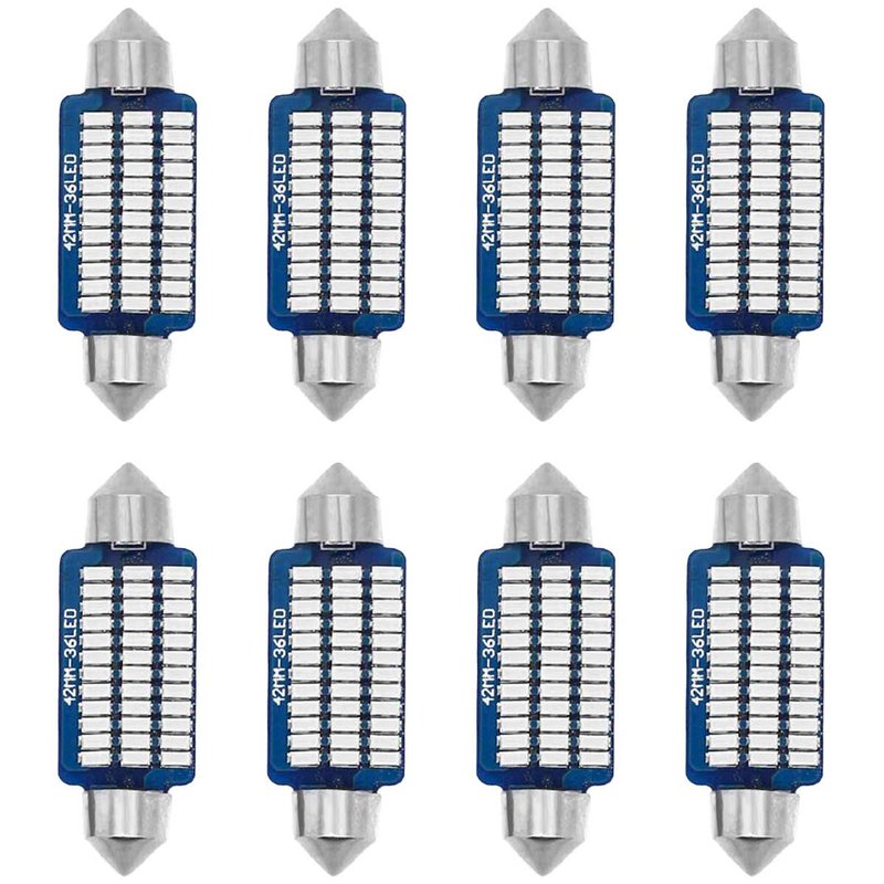 [PT200452X4] 8 Pezzi Lampada Led Siluro 41mm Canbus T11 SV8.5 C5W 36 SMD 3014 12V 1.8W 160lm Luce Colore Blu