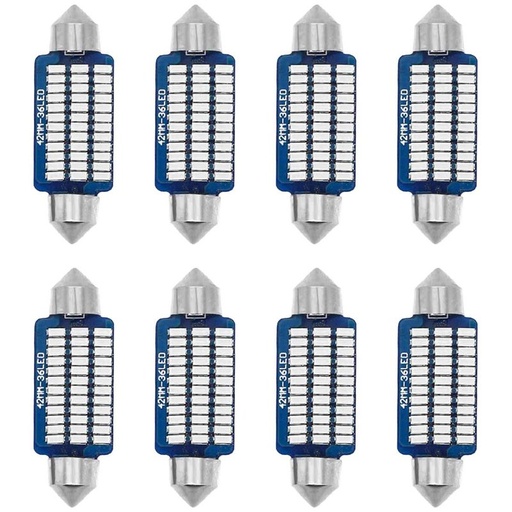 [PT200452X4] 8 Pezzi Lampada Led Siluro 41mm Canbus T11 SV8.5 C5W 36 SMD 3014 12V 1.8W 160lm Luce Colore Blu