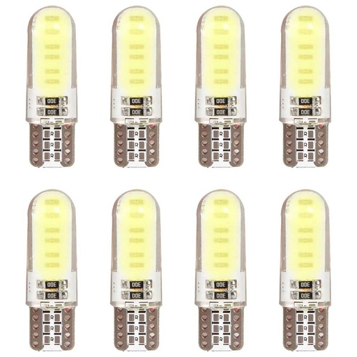 [PT200428X4] 8 Pezzi Lampada Led T10 W5W 10 COB 12V 0.8W 40lm Bianco Freddo 6500K 32mm