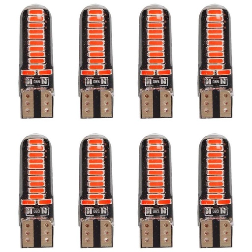 [PT200431X4] 8 Pezzi Lampada Led T10 W5W 24 SMD 4014 12V 1.2W 40lm Luce Colore Rosso 34mm