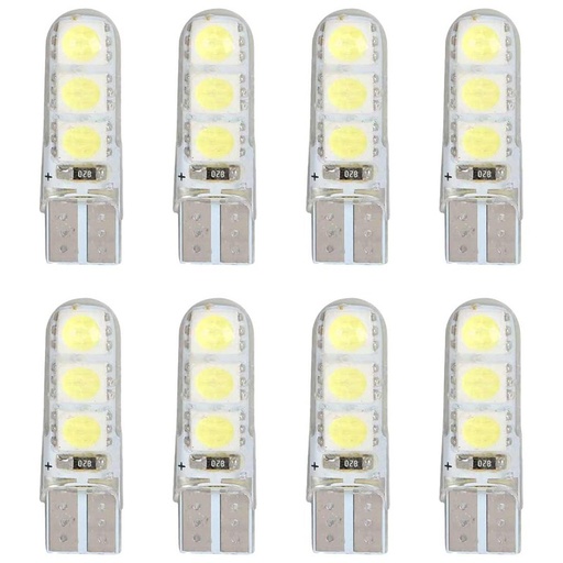 [PT200425X4] 8 Pezzi Lampada Led T10 W5W 6 SMD 5050 12V 0.8W 60lm Bianco Freddo 6500K 34mm